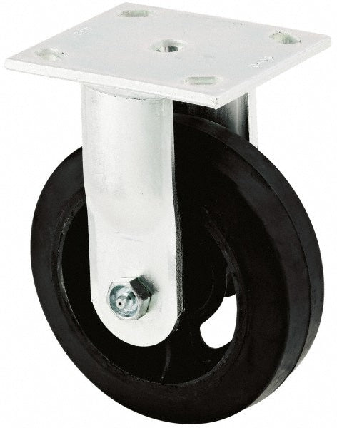 Rigid Top Plate Caster: Rubber, 8" Wheel Dia, 2" Wheel Width, 600 lb Capacity, 9-1/2" OAH