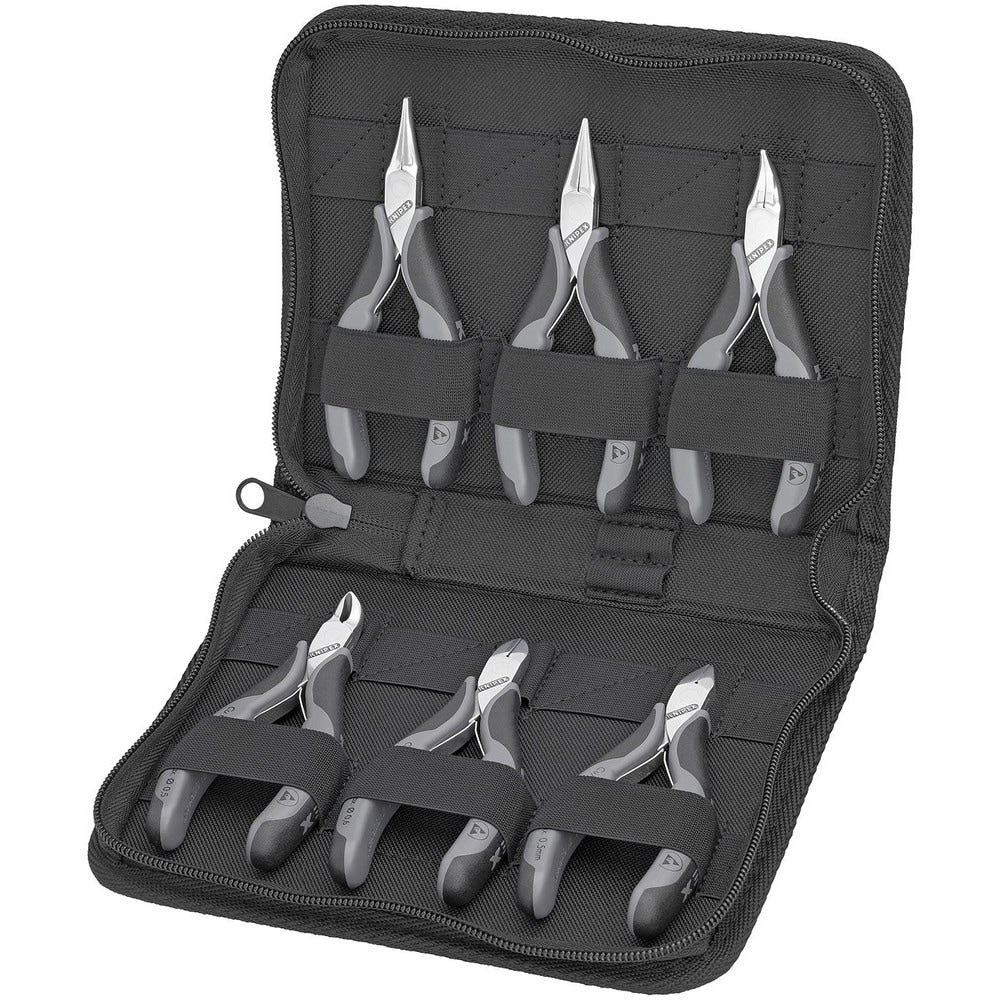 Plier Sets; Plier Type Included: Electronics Diagonal Cutters, Electronics Pliers (various tips), Electronics End Cutting Nippers, Electronics Angled Pliers; Container Type: None; Handle Material: Comfort Grip; Includes: Zipper Pouch, 77 02 115 ESD, 35 22