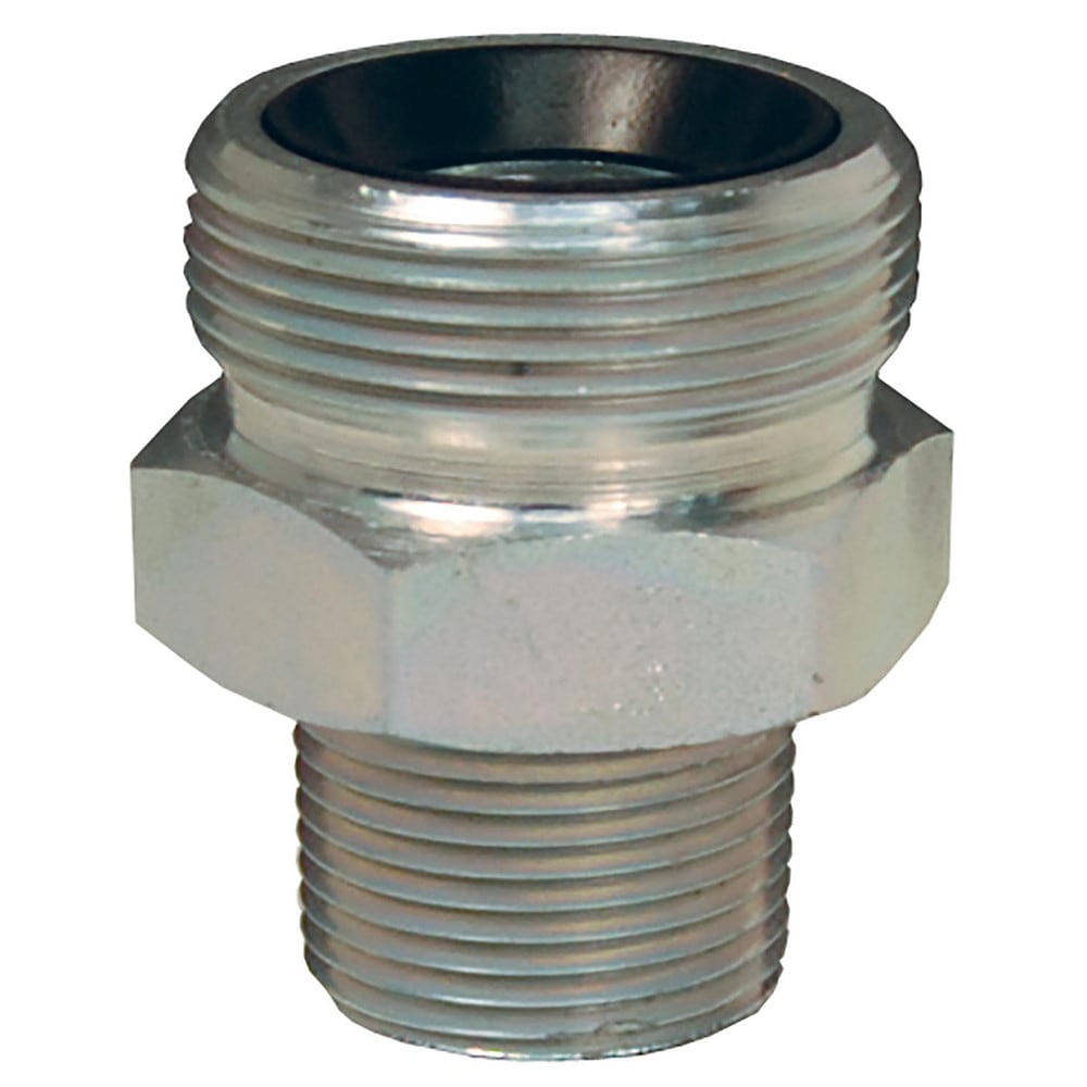 Ground Joint Hose Couplings; Thread Type: MNPT x MNPSM; Thread Size: 3/4, 1-1/2; Type: Spud; Material: Plated Steel; Size: 3/4 in; Style: Male Spud