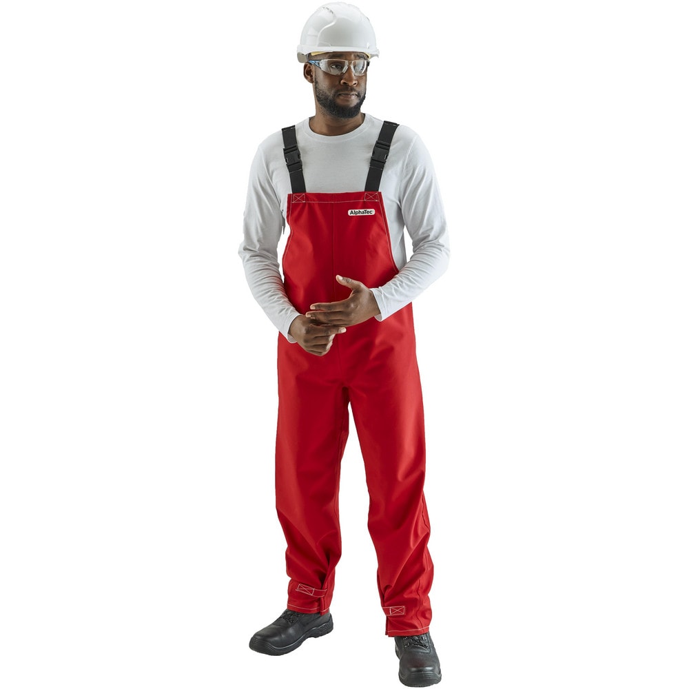 Non-Disposable Rain & Chemical-Resistant Overalls: Chemical, Size 4X-Large, Red, Polyester