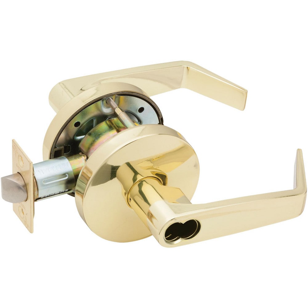 Lever Locksets; Lockset Type: Entrance; Key Type: Keyed Different; Back Set: 2-3/4; Cylinder Type: Less Core; Material: Metal; Door Thickness: 1-3/8 to 2; Finish: Bright Brass