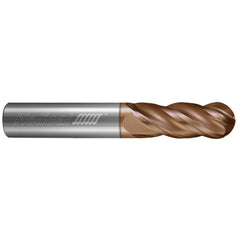 Ball End Mill: 3/4" Dia, 3-1/4" LOC, 4 Flute, Solid Carbide