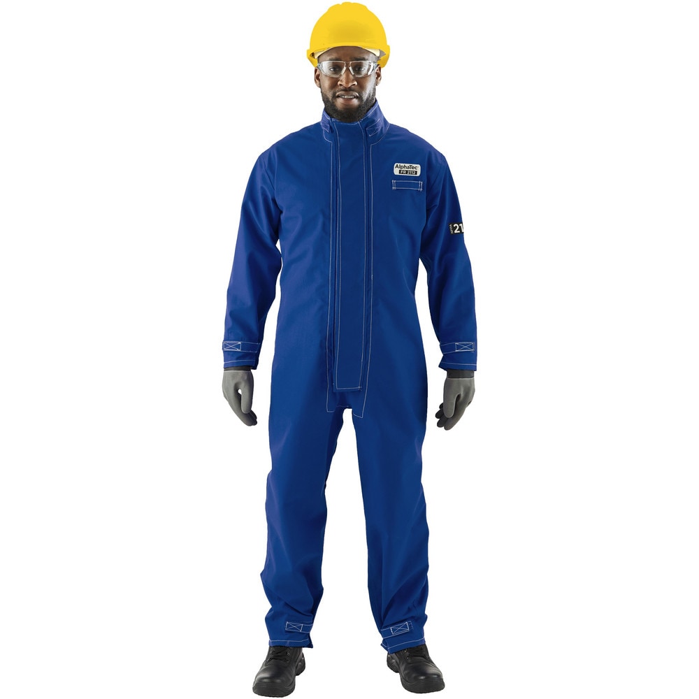 Non-Disposable Rain & Chemical-Resistant Coveralls: Chemical, Size Medium, Blue, Nomex