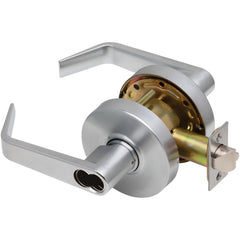 Lever Locksets; Lockset Type: Classroom; Key Type: Keyed Different; Back Set: 2-3/4; Cylinder Type: Less Core; Material: Metal; Door Thickness: 1-3/8 to 1/3-4; Finish: Satin Chrome