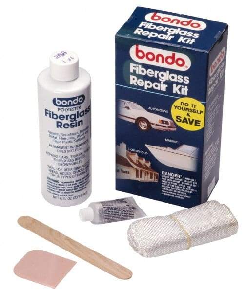 3M - 7 Piece Fiberglass Repair Kit - 8 oz Fiberglass Resin, .2 oz Liquid Hardener Plastic Spreader, 3 Sq Ft Fiberglass Cloth, Mixing Stick, Mixing Tray, Instructions Booklet - Top Tool & Supply