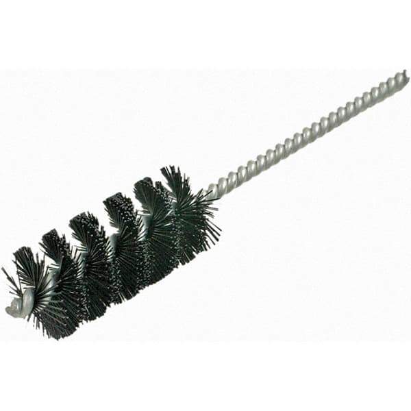 Brush Research Mfg. - 5/8" Diam Helical Nylon Tube Brush - Single Spiral, 0.012" Filament Diam, 1-3/4" Brush Length, 5" OAL, 0.19" Diam Galvanized Steel Shank - Top Tool & Supply