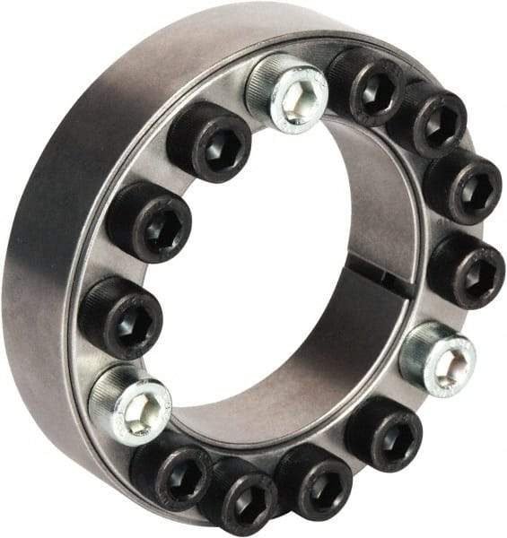 Climax Metal Products - M10 Thread, 2-11/16" Bore Diam, 4.331" OD, Shaft Locking Device - 14 Screws, 36,569 Lb Axial Load, 4.331" OAW, 0.945" Thrust Ring Width, 4,095 Ft/Lb Max Torque - Top Tool & Supply