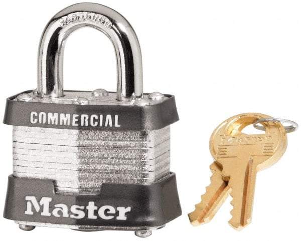 Master Lock - 3/4" Shackle Clearance, Keyed Different Maximum Security Padlock - 9/32" Shackle Diam, Laminated Steel - Top Tool & Supply