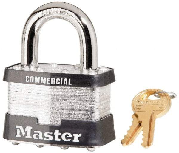 Master Lock - 1" Shackle Clearance, Keyed Alike Maximum Security Padlock - 3/8" Shackle Diam, Laminated Steel - Top Tool & Supply