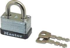 Master Lock - 9/16" Shackle Clearance, Keyed Different Laminated Steel Padlock - 1/4" Shackle Diam, Laminated Steel - Top Tool & Supply