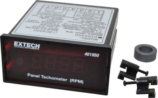 Extech - Accurate up to 0.05%, 0.1 and 0.1 (5 to 1,000) and 1 (1,000 to 9,999) and 10 (10,000 to 99,990) RPM Resolution, Noncontact Tachometer - 4.8819 Inch Long x 2 Inch Wide x 1.2992 Inch Meter Thick, 5 to 99,990 RPM Measurement - Top Tool & Supply