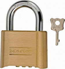 Master Lock - 2" Body Width, 1" Shackle Clearance, Steel & Brass Combination Lock - 5/16" Shackle Diam - Top Tool & Supply