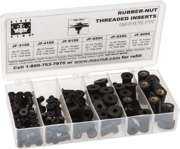 RivetKing 115 Piece #8-32 to 1/4-20 Thread Neoprene Well Nut Assortment 5/16 to 1/2" Body Diam, Includes #10-32 x 3/8, #8-32 x 5/16 & 1/4-20 x 1/2 - Top Tool & Supply