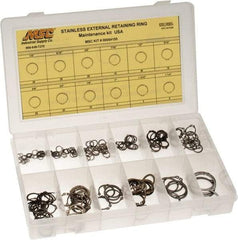 Value Collection - 315 Piece, 1/4 to 1-1/4", Stainless Steel, Snap External Retaining Ring Assortment - Includes Compartmented Case, Specification Labels - Top Tool & Supply