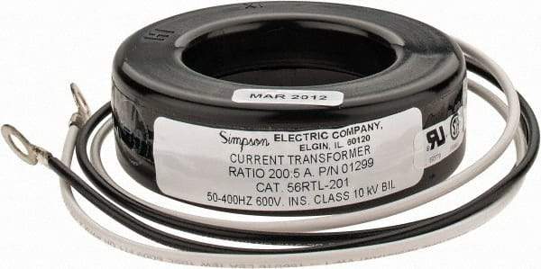 Simpson Electric - 2 VA Burden, 200 Amp AC Input, 5 Amp AC Output, 50 to 400 Hz, Panel Meter Donut Current Transformer - Screw Terminal, For Use with AC Ammeter - Top Tool & Supply