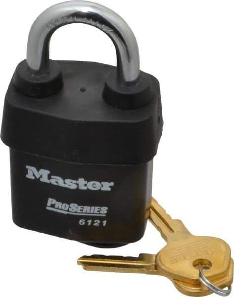 Master Lock - 1-1/8" Shackle Clearance, Keyed Different Pro Series Solid Steel Padlock - 5/16" Shackle Diam, Laminated Steel - Top Tool & Supply