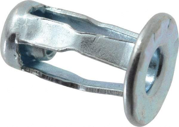 RivetKing - #6-32 UNC Thread, Clear Zinc Plated, Steel, Screwdriver Installed Rivet Nut - 1/64 to 0.06" Grip, 15/32" Flange Diam, 0.663" Long - Top Tool & Supply