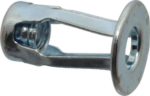 RivetKing - 1/4-20 UNC Thread, Clear Zinc Plated, Steel, Screwdriver Installed Rivet Nut - 1/4 to 0.35" Grip, 5/8" Flange Diam, 29/32" Long - Top Tool & Supply