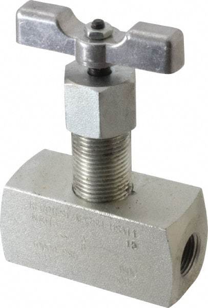 Made in USA - 3/8" Pipe, Inline Hard Seat Needle Valve - FNPT x FNPT Ends, Alloy Valve, 10,000 Max psi - Top Tool & Supply