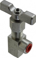 Made in USA - 1/4" Pipe, Angled Hard Seat Needle Valve - FNPT x FNPT Ends, Alloy Valve, 10,000 Max psi - Top Tool & Supply