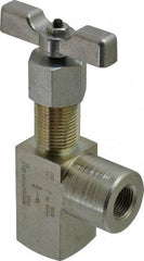 Made in USA - 3/8" Pipe, Angled Hard Seat Needle Valve - FNPT x FNPT Ends, Alloy Valve, 10,000 Max psi - Top Tool & Supply