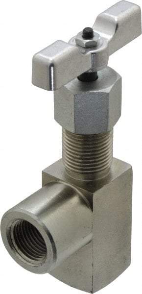 Made in USA - 1/2" Pipe, Angled Hard Seat Needle Valve - FNPT x FNPT Ends, Alloy Valve, 10,000 Max psi - Top Tool & Supply