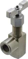 Made in USA - 1/2" Pipe, Angled Hard Seat Needle Valve - FNPT x FNPT Ends, Alloy Valve, 10,000 Max psi - Top Tool & Supply