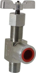 Made in USA - 1/2" Pipe, Angled Hard Seat Needle Valve - MNPT x FNPT Ends, Alloy Valve, 10,000 Max psi - Top Tool & Supply