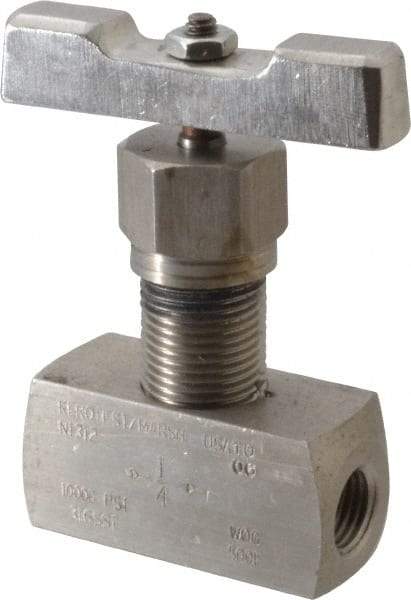 Value Collection - 1/4" Pipe, Inline Hard Seat Needle Valve - FNPT x FNPT Ends, Grade 316 Stainless Steel Valve, 10,000 Max psi - Top Tool & Supply