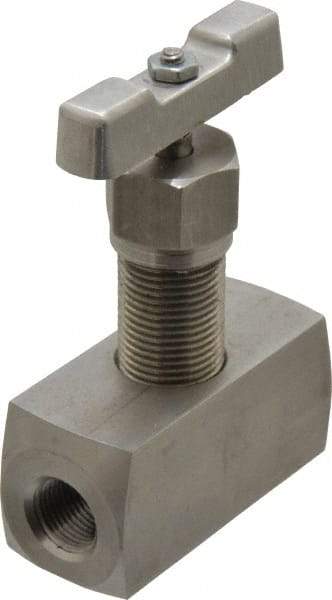 Made in USA - 3/8" Pipe, Inline Hard Seat Needle Valve - FNPT x FNPT Ends, Grade 316 Stainless Steel Valve, 10,000 Max psi - Top Tool & Supply