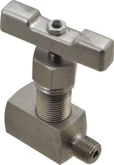 Value Collection - 1/4" Pipe, Inline Hard Seat Needle Valve - MNPT x FNPT Ends, Grade 316 Stainless Steel Valve, 10,000 Max psi - Top Tool & Supply