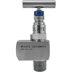 Value Collection - 1/2" Pipe, Angled Hard Seat Needle Valve - FNPT x FNPT Ends, Grade 316 Stainless Steel Valve, 10,000 Max psi - Top Tool & Supply