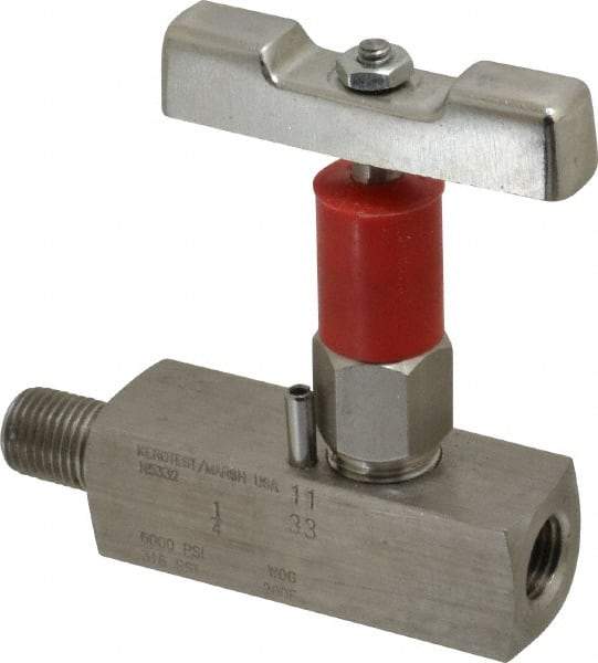 Value Collection - 1/4" Pipe, Inline Soft Seat Needle Valve - MNPT x FNPT Ends, Grade 316 Stainless Steel Valve, 6,000 Max psi - Top Tool & Supply