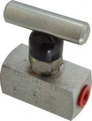 Made in USA - 1/8" Pipe, Inline Miniature Needle Valve - FNPT x FNPT Ends, Alloy Valve, 6,000 Max psi - Top Tool & Supply