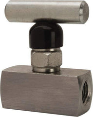 Made in USA - 1/4" Pipe, Inline Miniature Needle Valve - FNPT x FNPT Ends, Alloy Valve, 6,000 Max psi - Top Tool & Supply