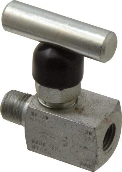 Made in USA - 1/4" Pipe, Inline Miniature Needle Valve - MNPT x FNPT Ends, Alloy Valve, 6,000 Max psi - Top Tool & Supply