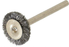 Osborn - 5/8" OD, 1/8" Shank Diam, Crimped Steel Wheel Brush - 0.005" Filament Diam, 25,000 RPM - Top Tool & Supply