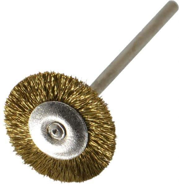 Osborn - 3/4" OD, 3/32" Shank Diam, Crimped Brass Wheel Brush - 0.005" Filament Diam, 25,000 RPM - Top Tool & Supply