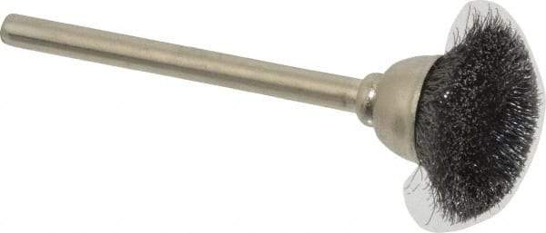 Osborn - 9/16" Diam, 1/8" Shank Straight Wire Steel Cup Brush - 0.003" Filament Diam, 25,000 Max RPM - Top Tool & Supply