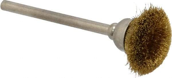 Osborn - 9/16" Diam, 1/8" Shank Straight Wire Brass Cup Brush - 0.003" Filament Diam, 25,000 Max RPM - Top Tool & Supply