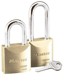 Master Lock - 1-3/16" Shackle Clearance, Keyed Different Pro Series Padlock - 29/32" Shackle Width, 5/16" Shackle Diam, Brass - Top Tool & Supply