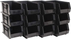 Quantum Storage - 50 Lb. Load Capacity, 14-3/4" Deep, Black Polypropylene Hopper Stacking Bin - 7" High x 8-1/4" Wide x 14-3/4" Long - Top Tool & Supply