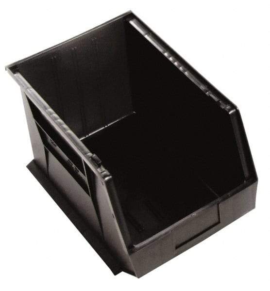 Quantum Storage - 75 Lb. Load Capacity, 16" Deep, Black Polypropylene Hopper Stacking Bin - 8" High x 11" Wide x 16" Long - Top Tool & Supply