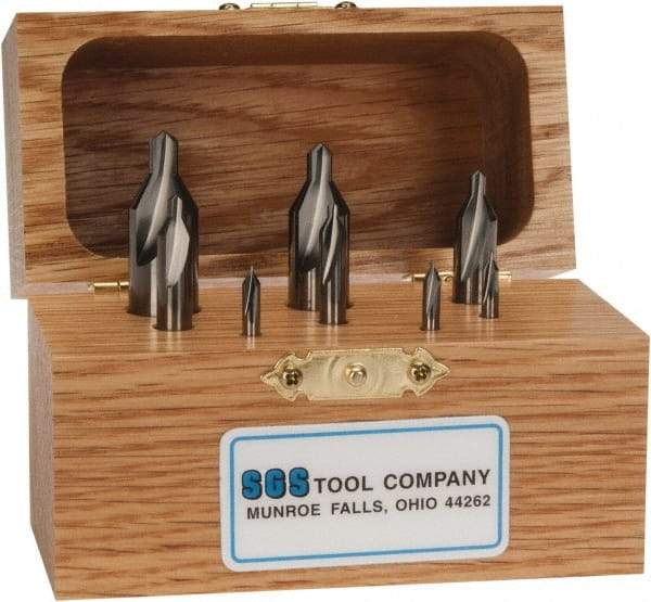 SGS - 8 Piece, #00 to 6, 1/8 to 1/2" Body Diam, 1/32 to 7/32" Point Diam, Plain Edge, Solid Carbide Combo Drill & Countersink Set - 60° Incl Angle, 1-1/2 to 3" OAL, Double End, 301 Series Compatibility - Top Tool & Supply