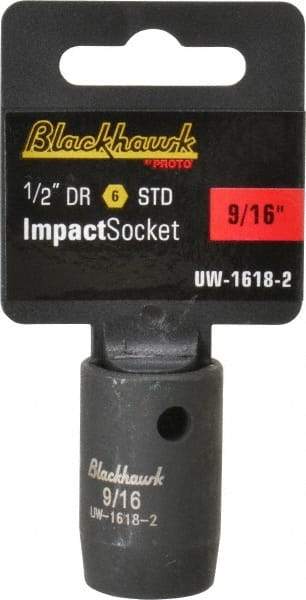 Blackhawk by Proto - 1/2" Drive 9/16" Standard Impact Socket - 6 Points, 1-1/2" OAL - Top Tool & Supply