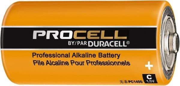 Duracell - Size C, Alkaline, 12 Pack, Standard Battery - 1.5 Volts, Flat Terminal, LR14, ANSI, IEC Regulated - Top Tool & Supply