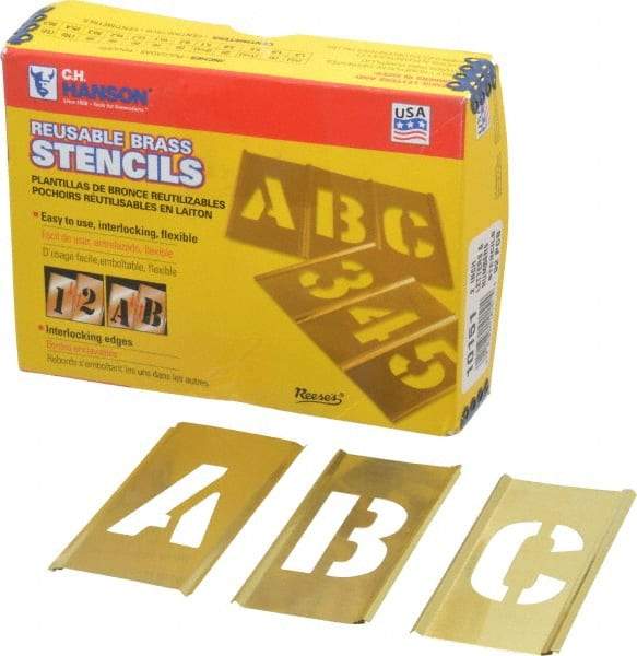 C.H. Hanson - 92 Piece, 2 Inch Character Size, Brass Stencil - Contains Three A Fonts - Top Tool & Supply