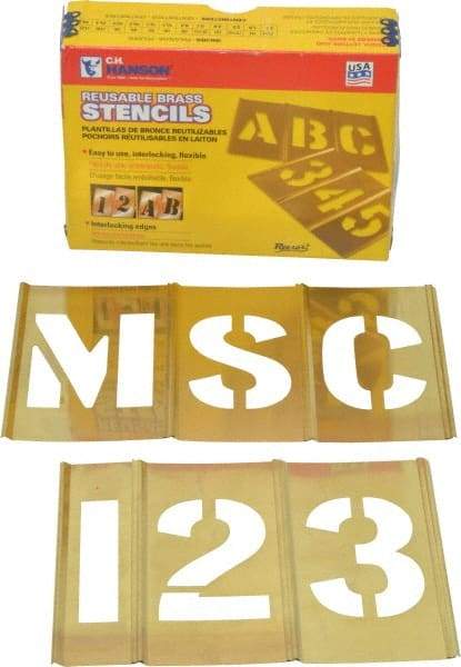 C.H. Hanson - 92 Piece, 3 Inch Character Size, Brass Stencil - Contains Three A Fonts - Top Tool & Supply