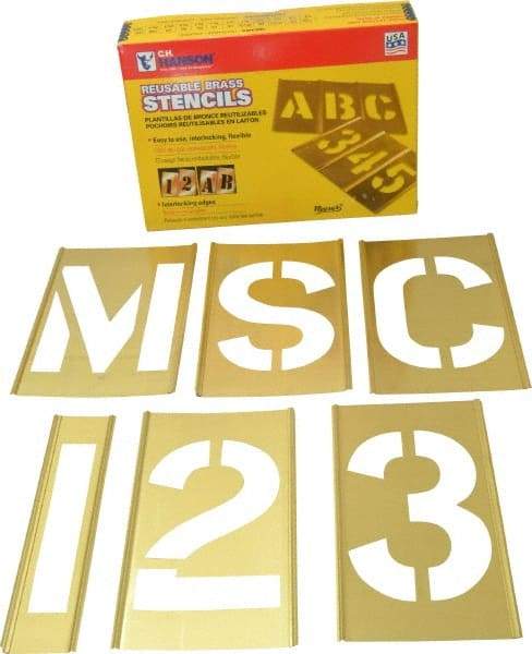 C.H. Hanson - 92 Piece, 5 Inch Character Size, Brass Stencil - Contains Three A Fonts - Top Tool & Supply