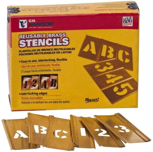 C.H. Hanson - 45 Piece, 4 Inch Character Size, Brass Stencil - Top Tool & Supply